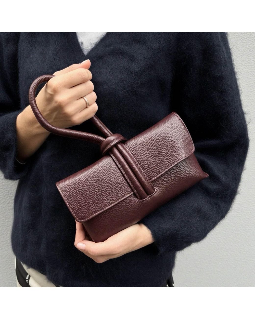 London Atelier Byproduct Red Burgundy Leather Loop Clutch Bag