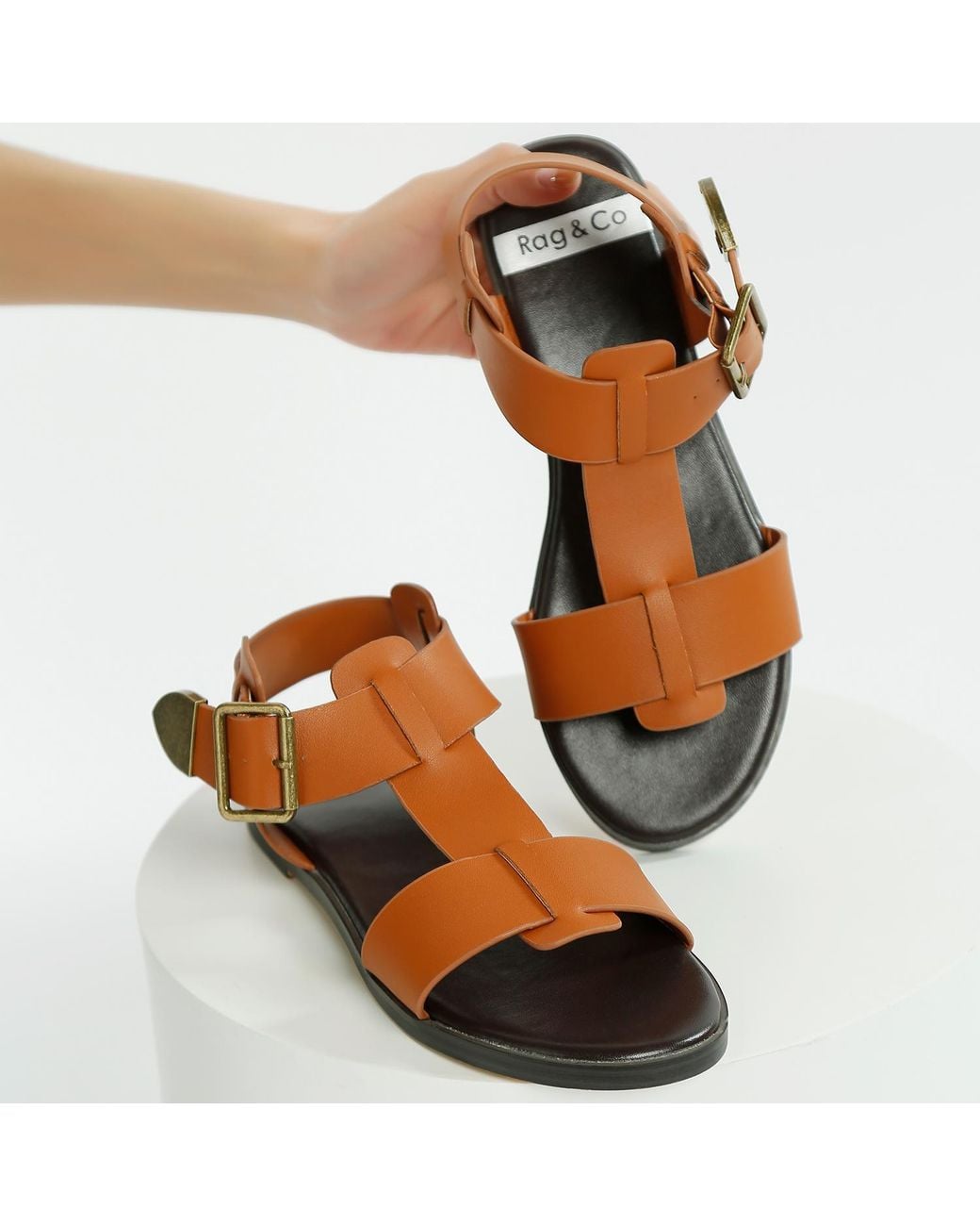Rag & Co Brown Shayla Gladiator Flat Sandals