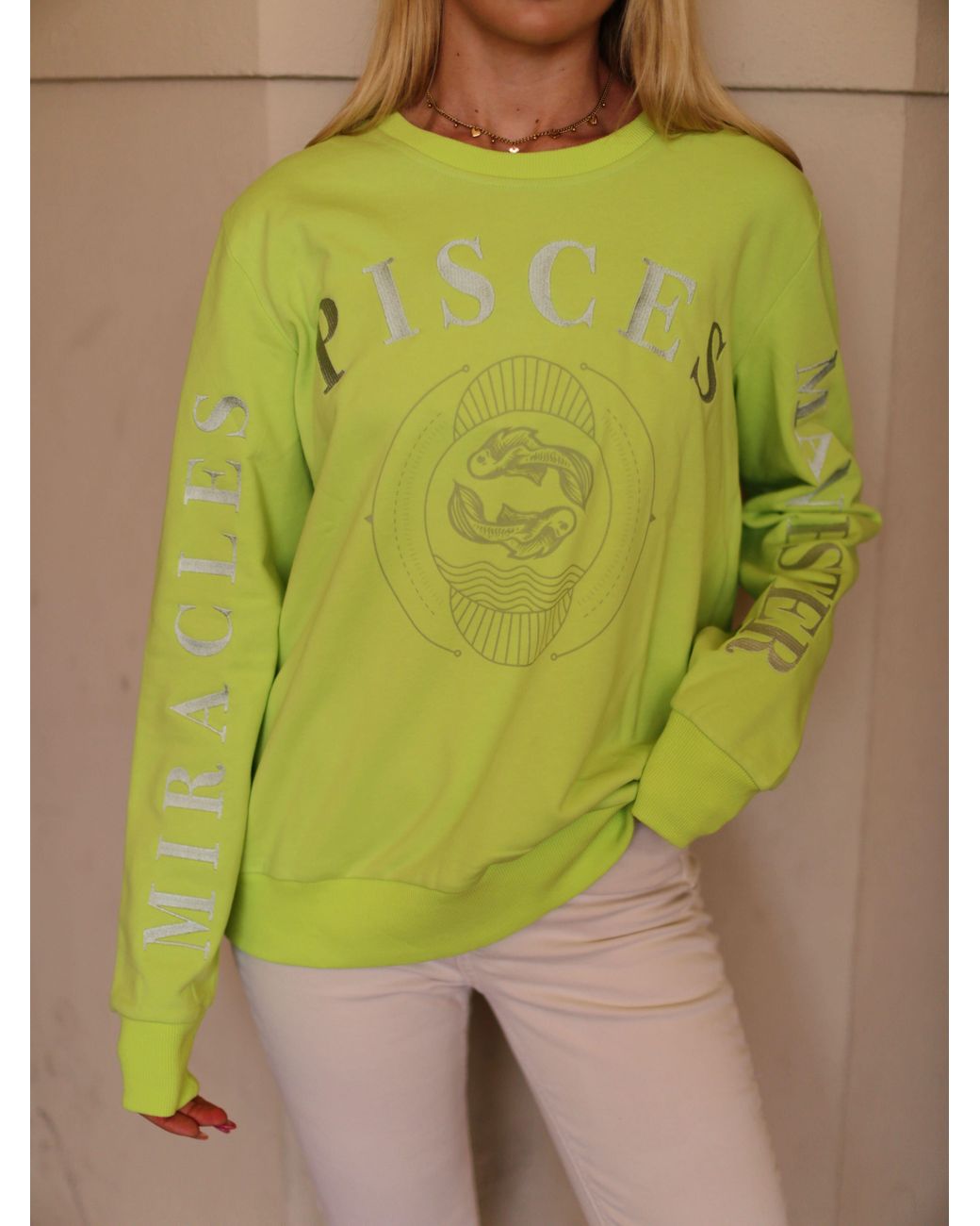 Miracles Manifester Green Oversized Embroidered Pisces Sign Sweatshirt