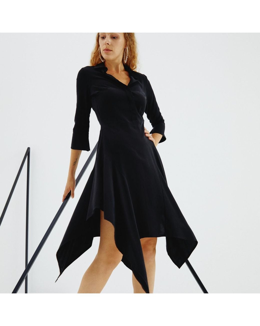 Mirimalist Black Tencel Shirt Dress