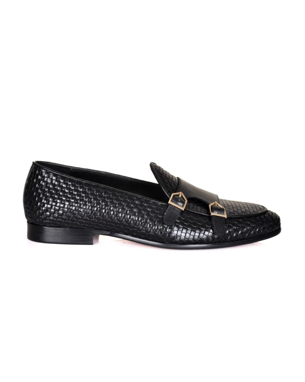 DAVID WEJ Black Lorenzo Woven Monk Strap Loafers for men