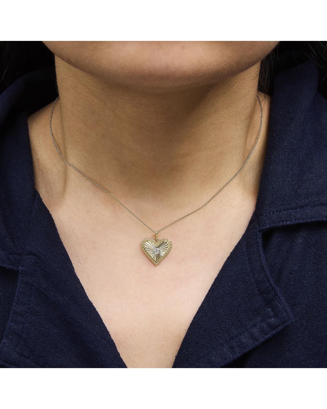 Haus of Brilliance Metallic 14K Diamond Accent Heart Fluted Medallion Pendant Necklace