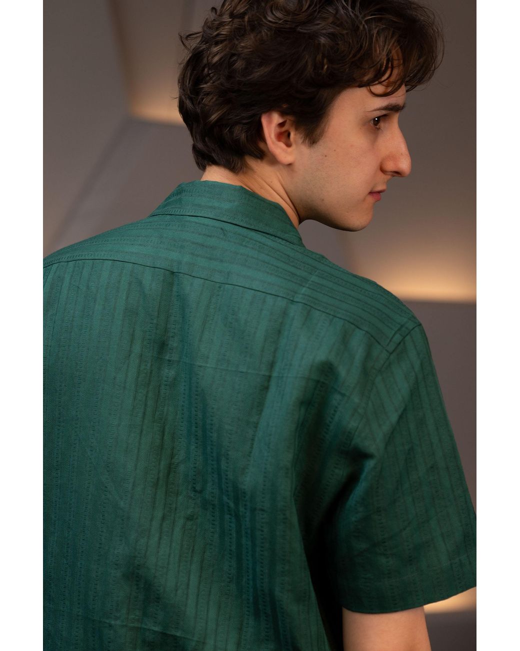 Stovaria Green Handwoven Hemp Camp Collar Shirt for men