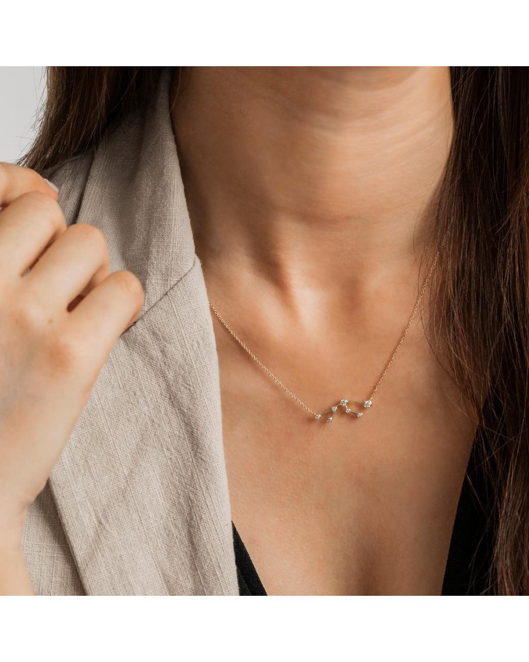 Genevieve Collection Metallic Taurus Zodiac Constellation Necklace 18K & Diamond