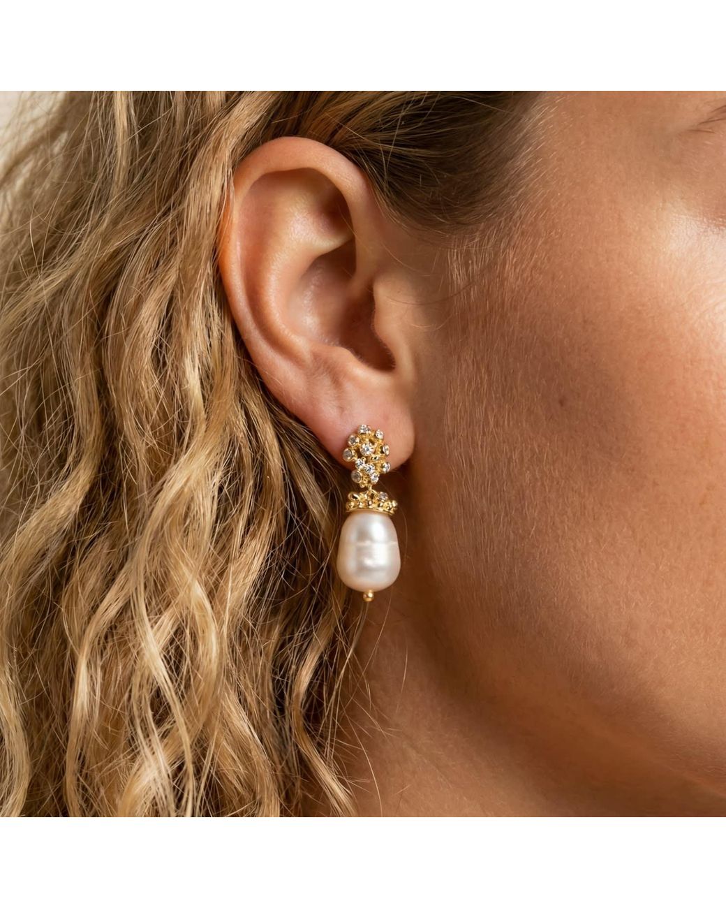Dainty London Metallic Baroque Pearl Earrings