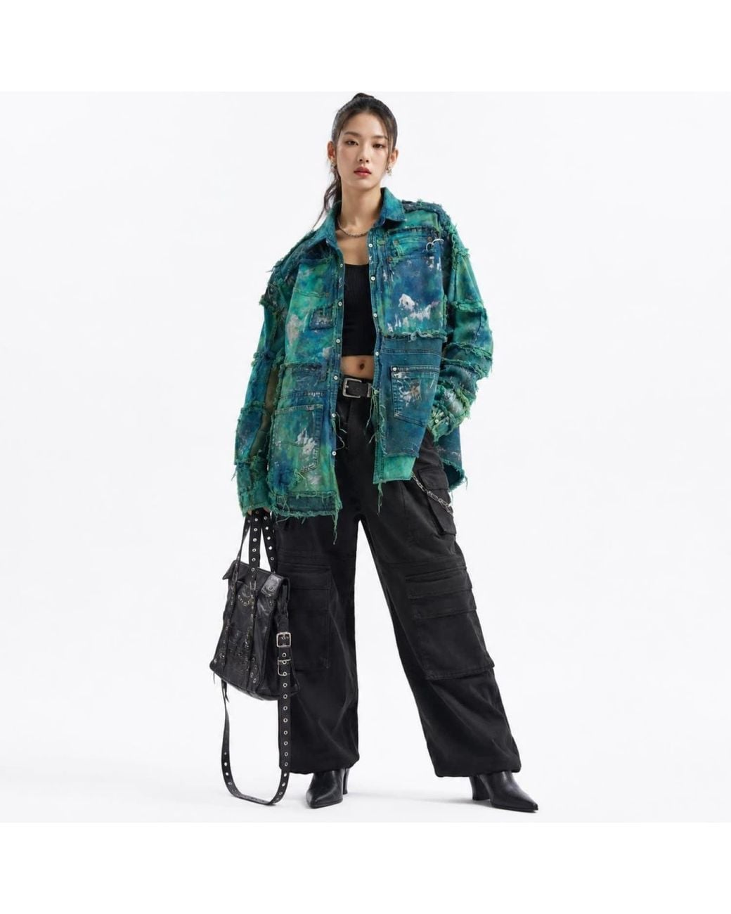 Zasta Studio Green Wearable Ruins Shredded Denim Colored Shirt A