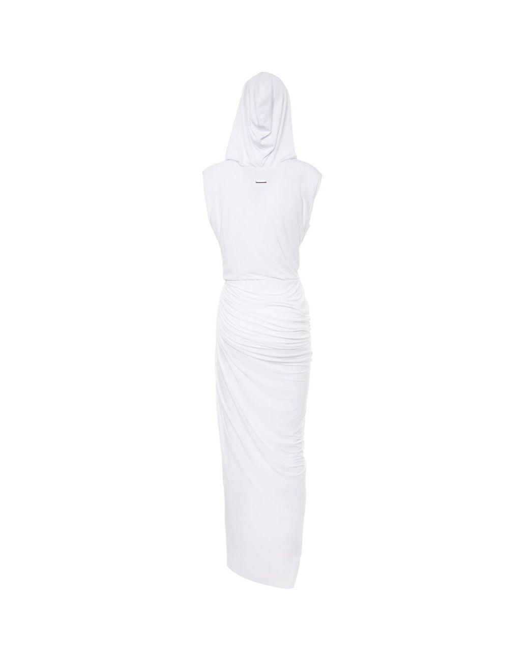 Brenda Agradi White Sleeveless Hooded Long Evening Dress