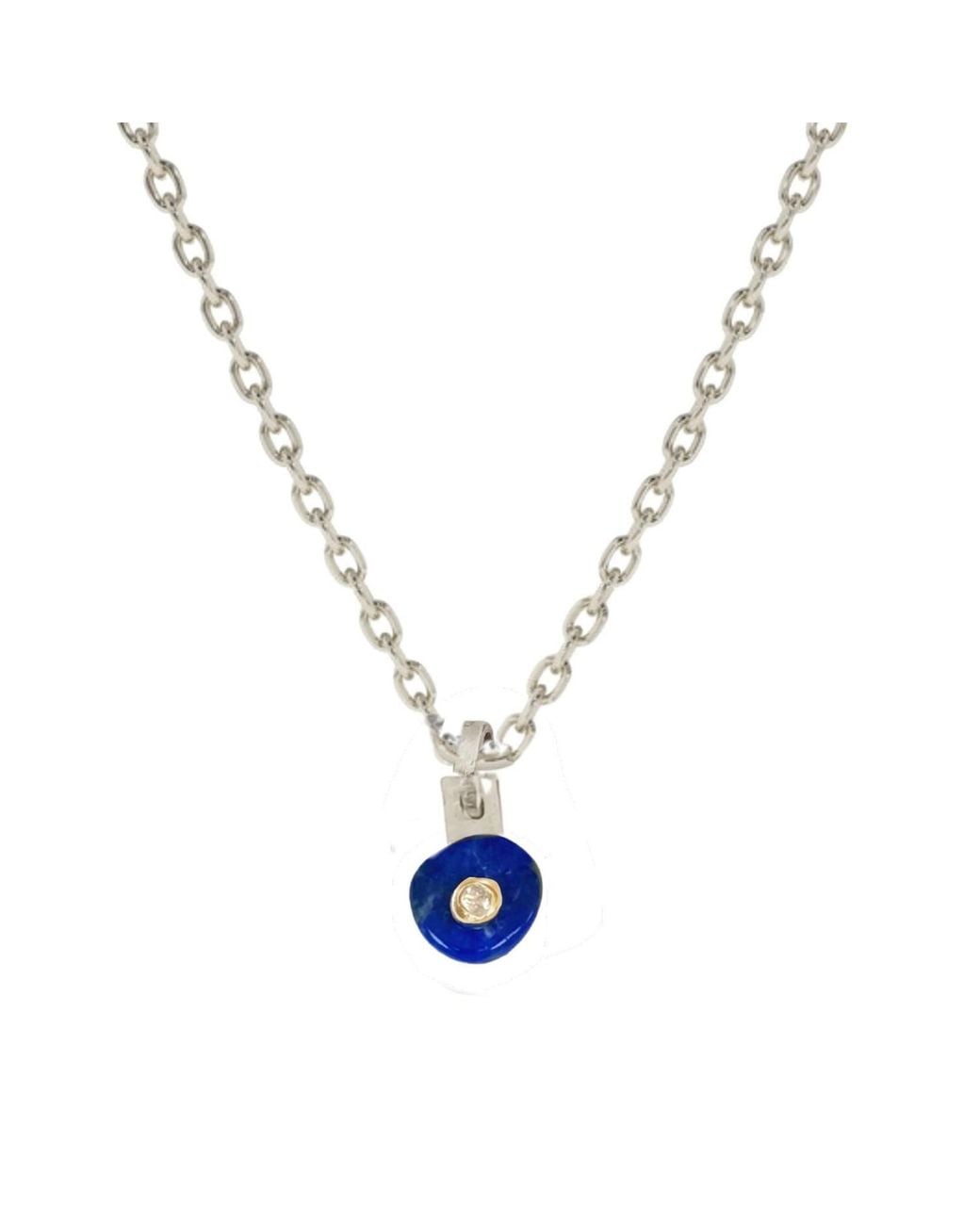Lily Flo Jewellery Metallic Lapis Lazuli Round Diamond Necklace