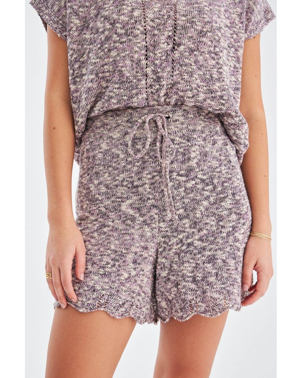Peraluna Purple Renge Knitted Blouse & Shorts Matching Set
