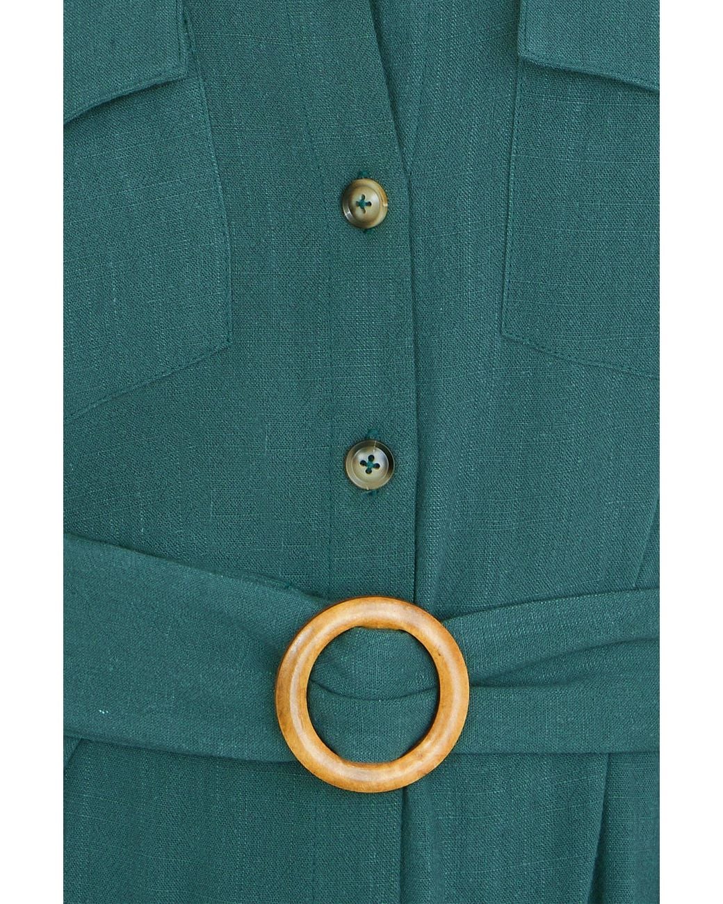Yumi' Green Viscose Midi Shirt Dress With Wooden Belt