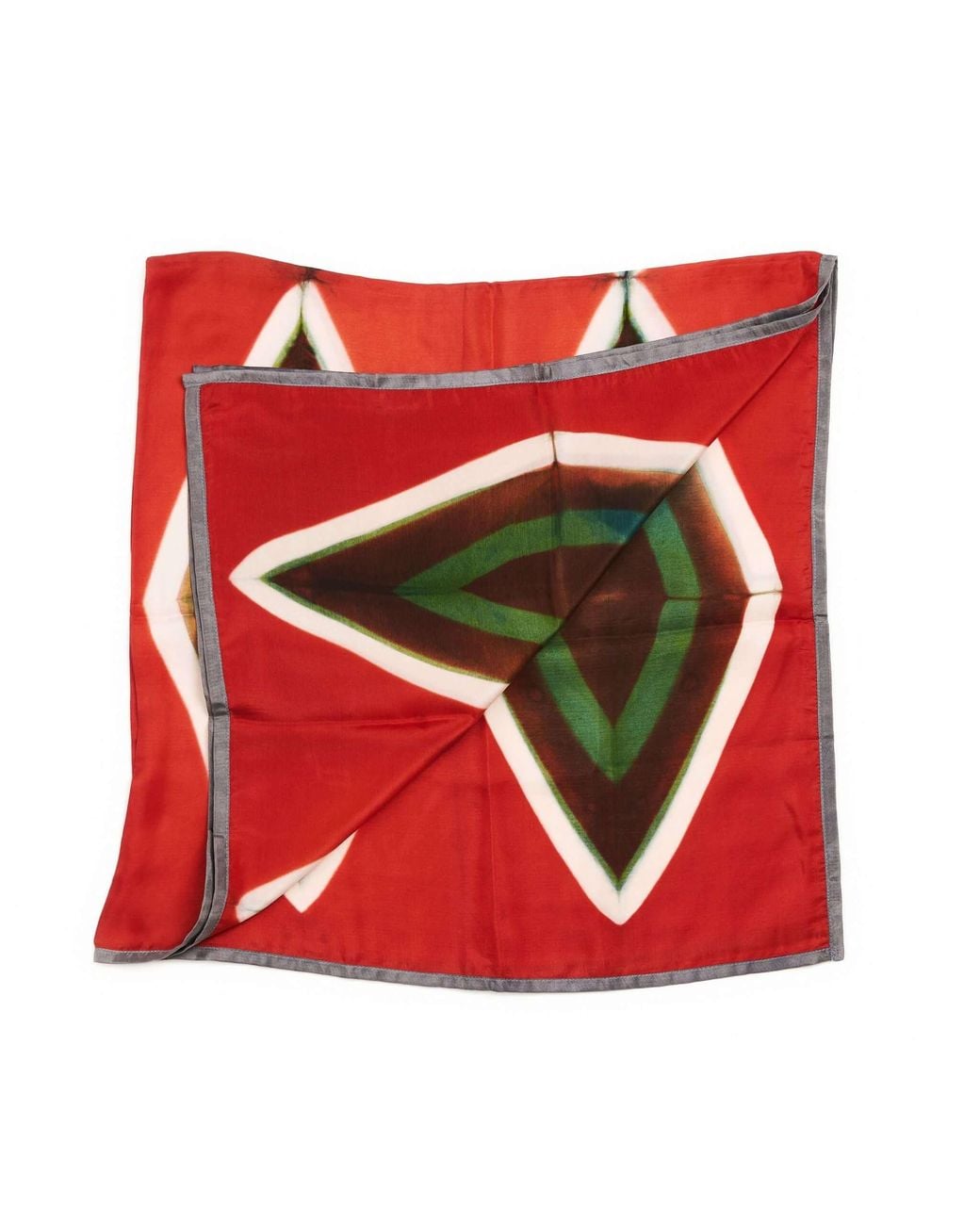 Variously Red Fawn Geometrical Print Shibori Square Silk Scarf