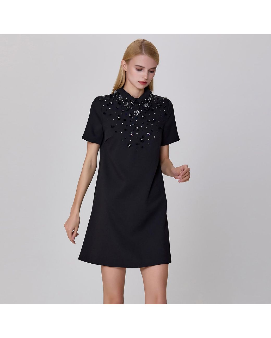 Smart and Joy Beaded Straight Shirt Dress in Black | Lyst UK