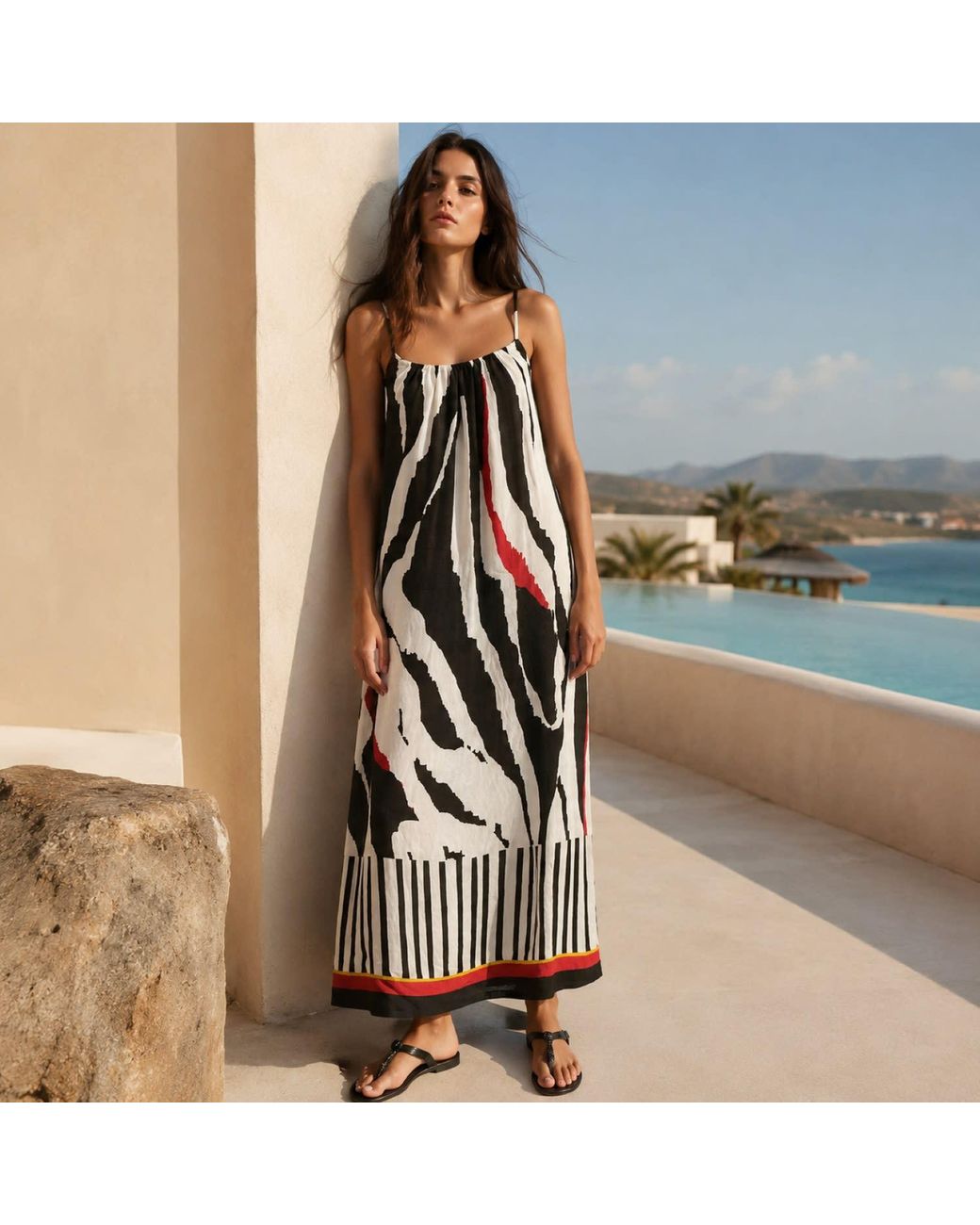 DHARA SHETH DUBAI White Into The Wild Zebra Animal Print Spaghetti Strap Maxi Dress