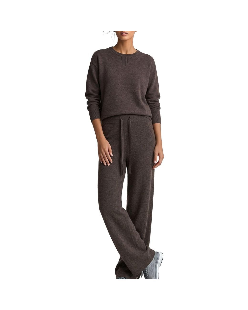 tirillm Brown Cindy Merino Wool Basic Pullover- Dark Mull Melange