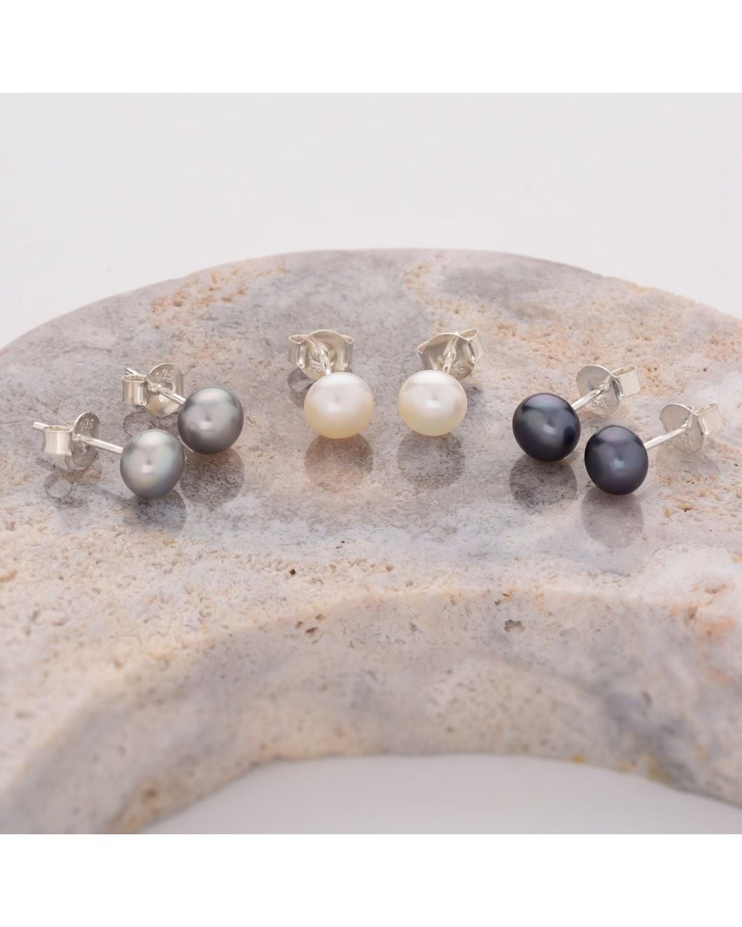 Nellou Jewellery White Pearl Button Stud Earrings Sterling