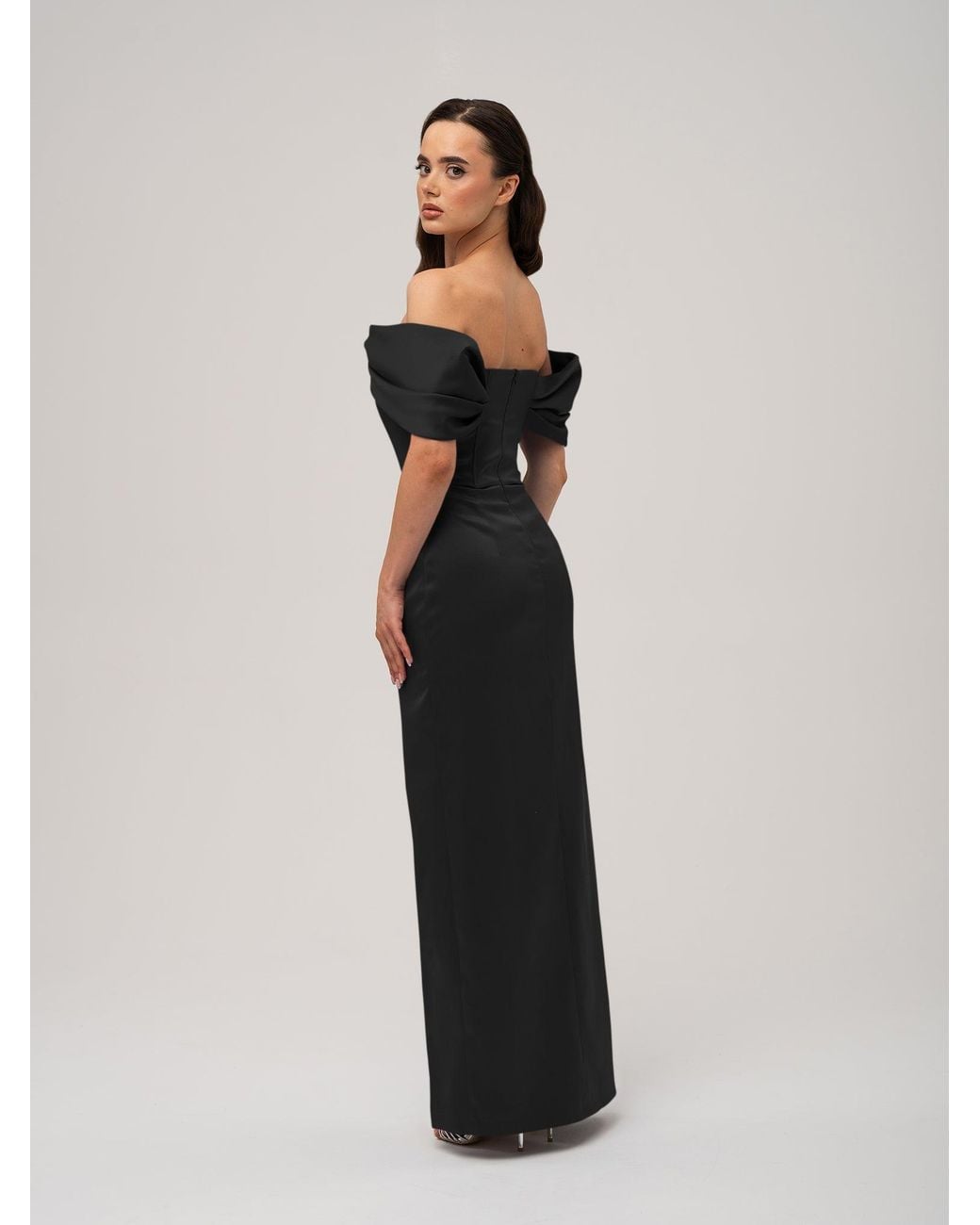 Tia Dorraine Black Heavenly Kissed Draped Satin Maxi Dress
