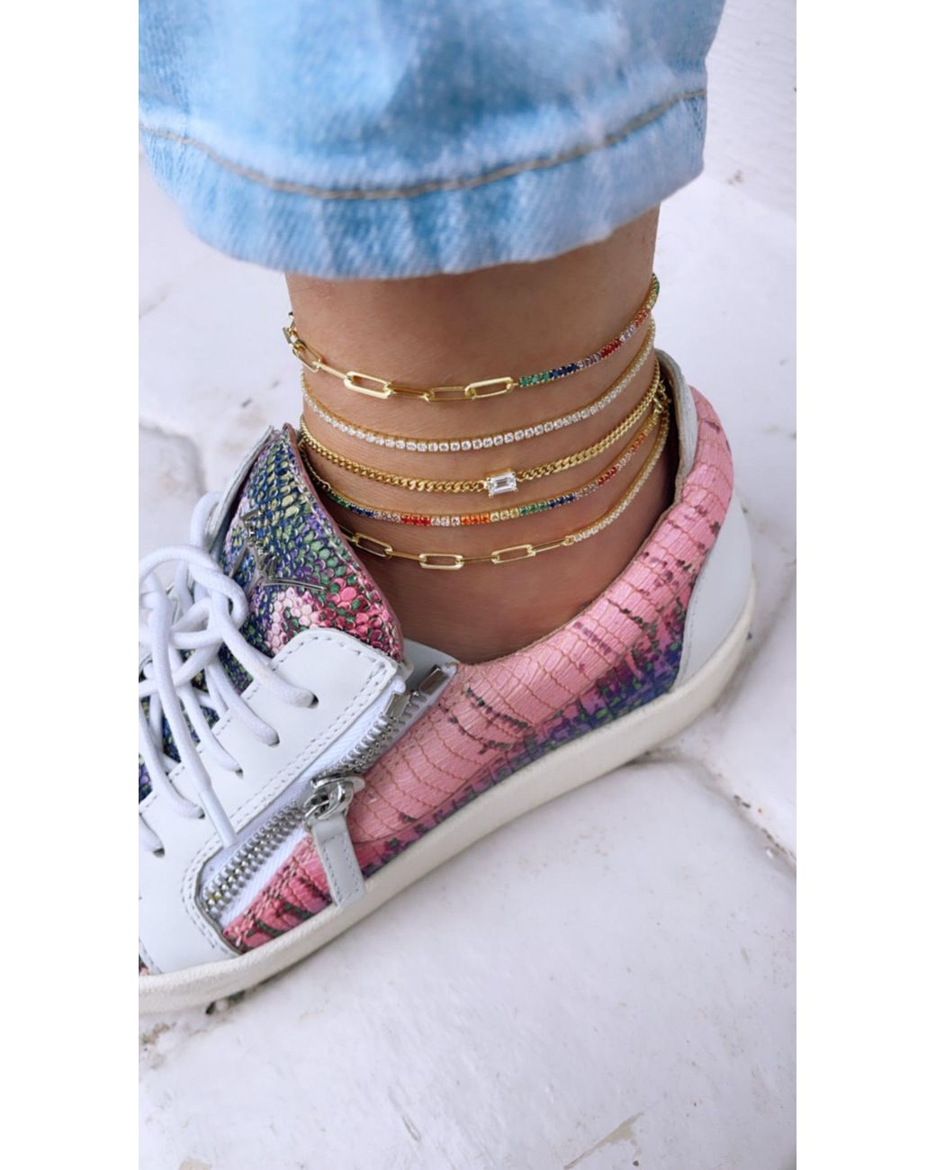 SHYMI Metallic Half Tennis Half Paper Clip Anklet