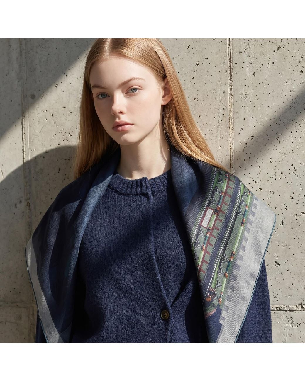 Ana Maison Blue Eqesix Seoul Silk Wool Scarf
