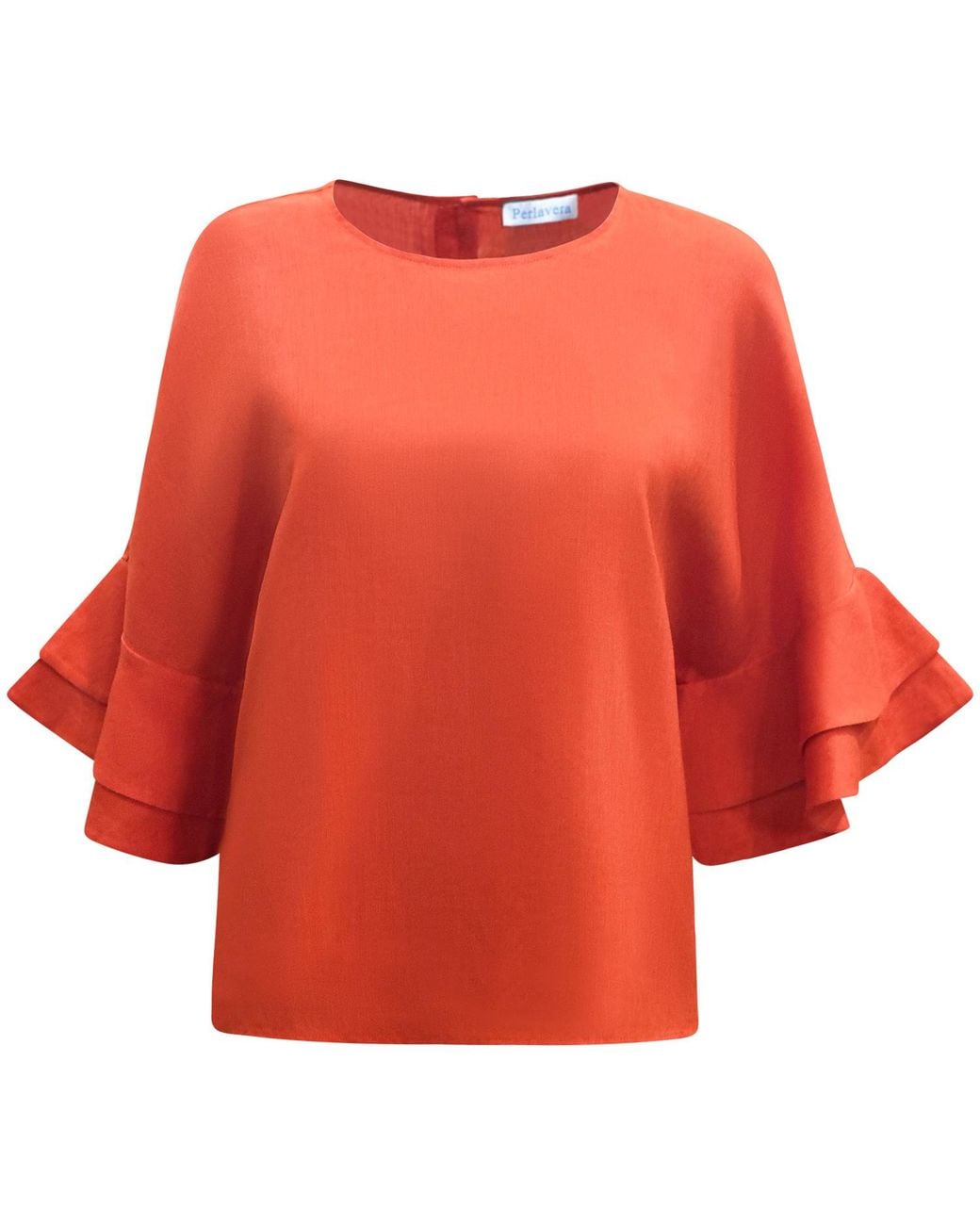 Perlavera Red Lolan Solid Linen Flare Sleeve Top