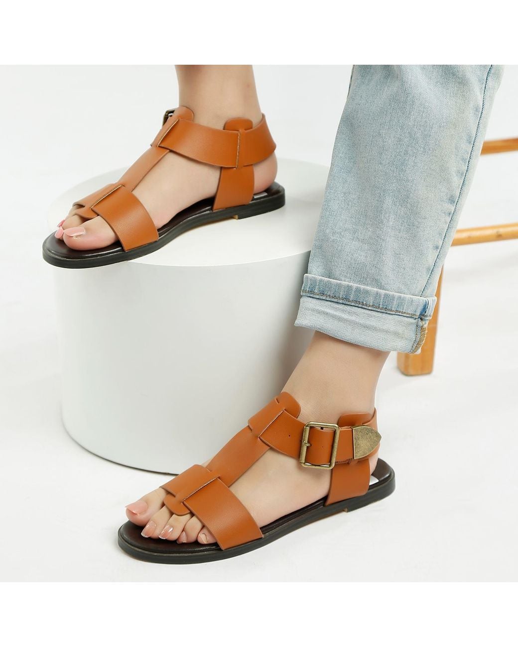 Rag & Co Brown Shayla Gladiator Flat Sandals