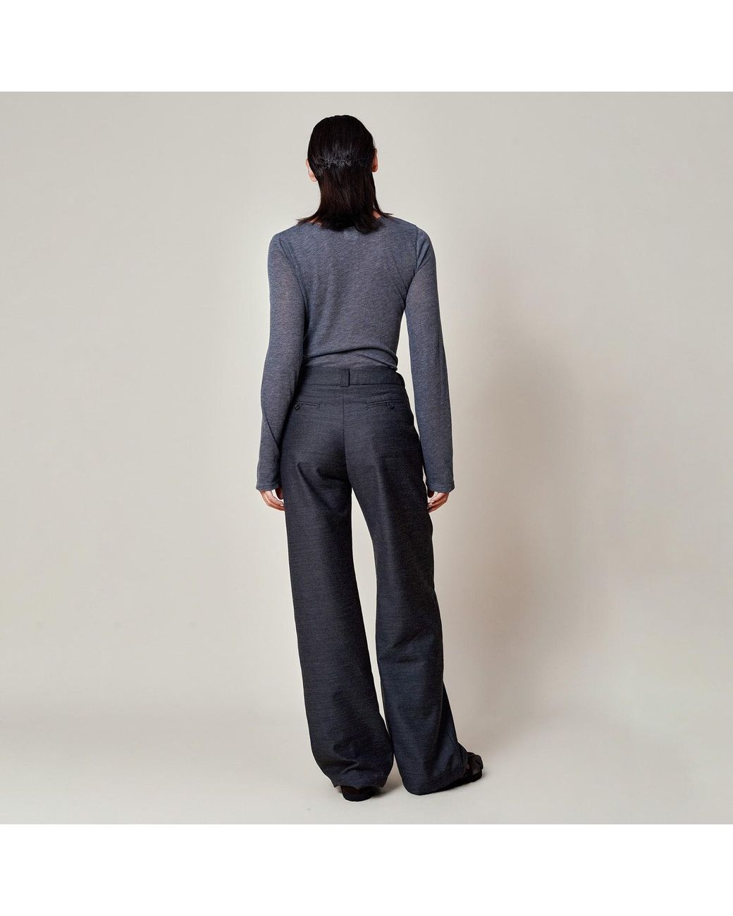 Gunda Hafner Ltd Blue Dark Mid Rise Straight Leg Merino Trousers