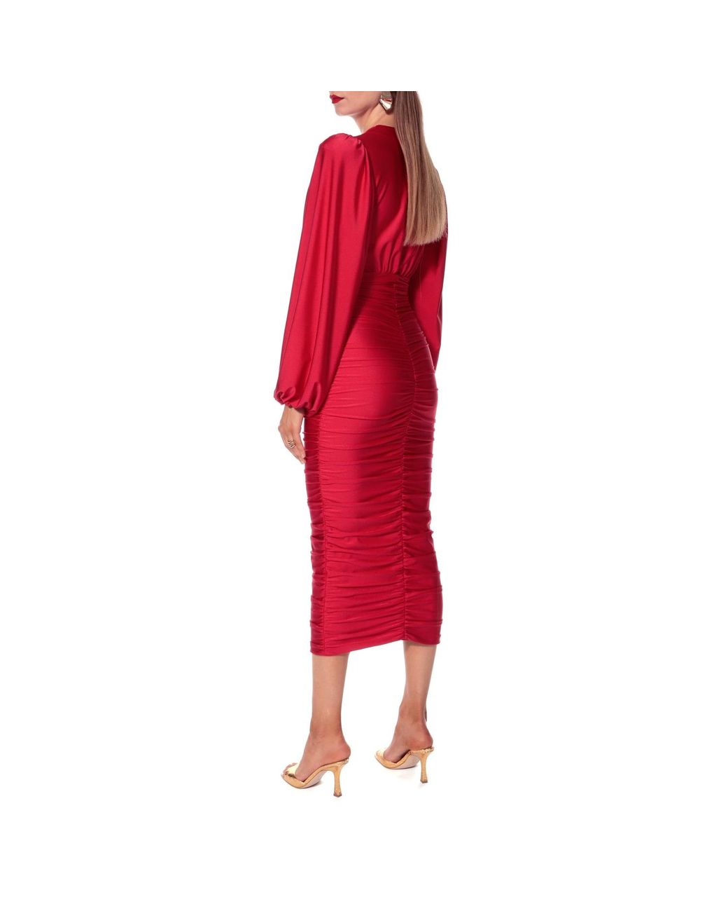 AGGI by HALEWSKI Red Gloria Long Sleeve Draped Dress