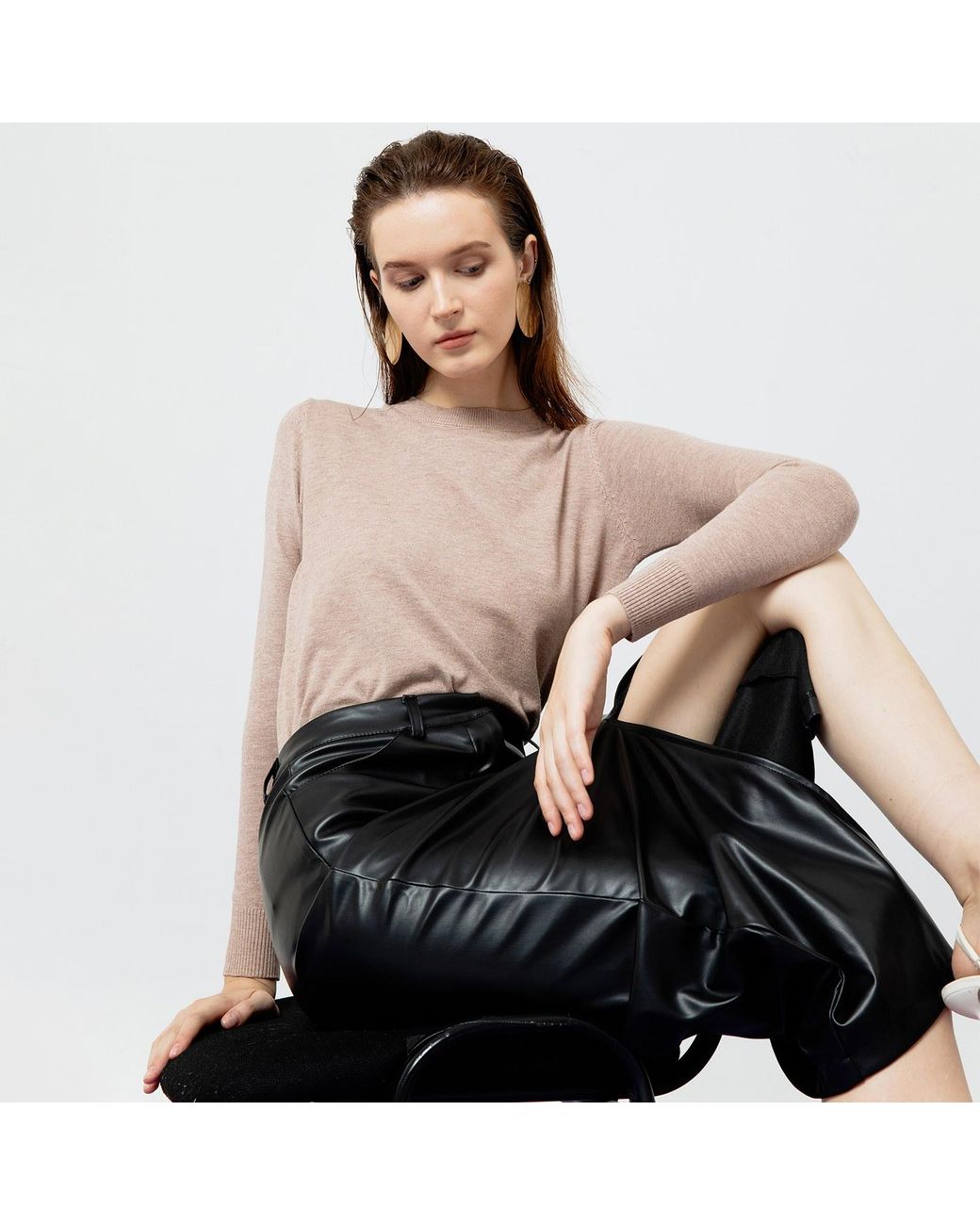 Ats the Label Black Dahlia Faux Leather Midi Skirt