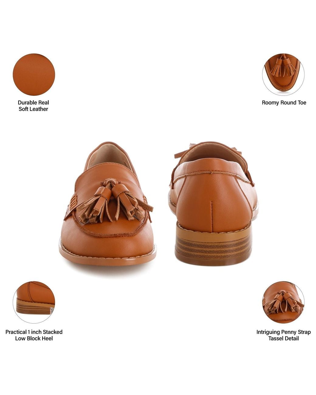 Rag & Co Brown Yelena Real Leather Tassel Loafers