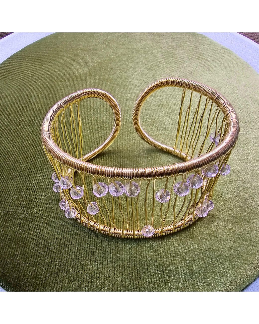 Farra Metallic Hand Crafted Crystal Beads Statement Cuff Bracelet