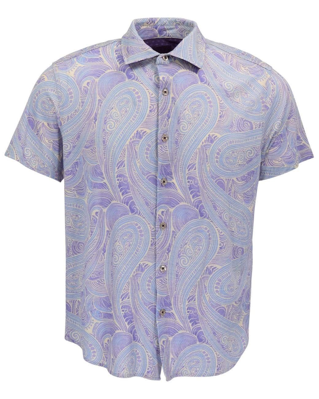 Lords of Harlech Blue Tyler Marakesh Paisley Helio Short Sleeve Shirt for men