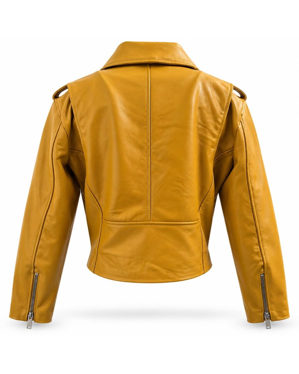 Zasta Studio Yellow Cropped Biker Leather Jacket