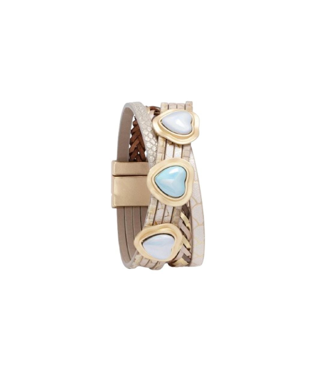 Saachi Metallic Braided Leather Heart Charm Bracelet