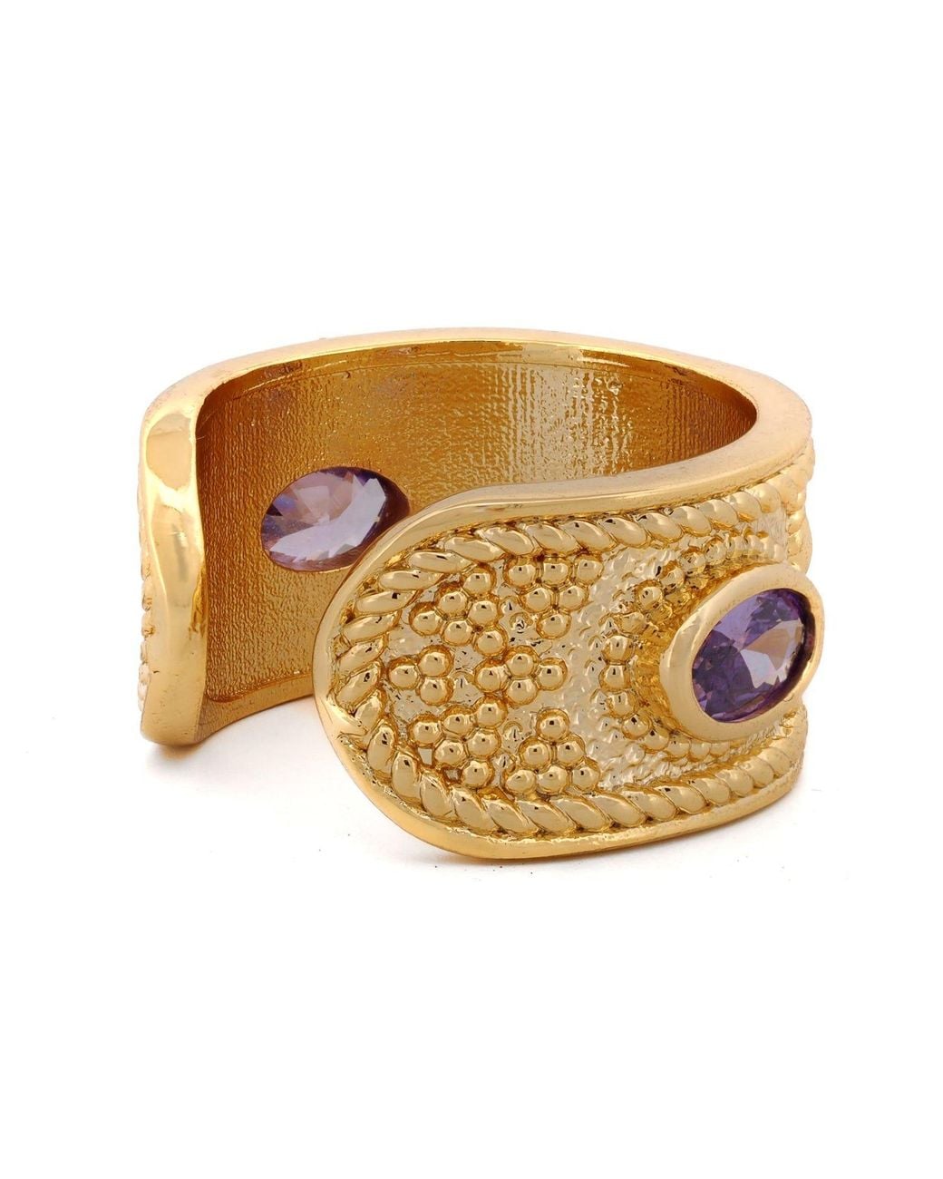 Ebru Jewelry Metallic Queen Cleopatra Amethyst Energy Cuff Adjustable Ring