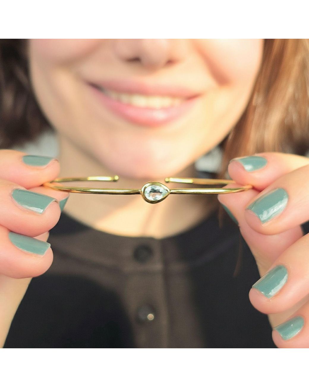 Sophelia Metallic Plated Aquamarine March Birthstone Crystal Bangle