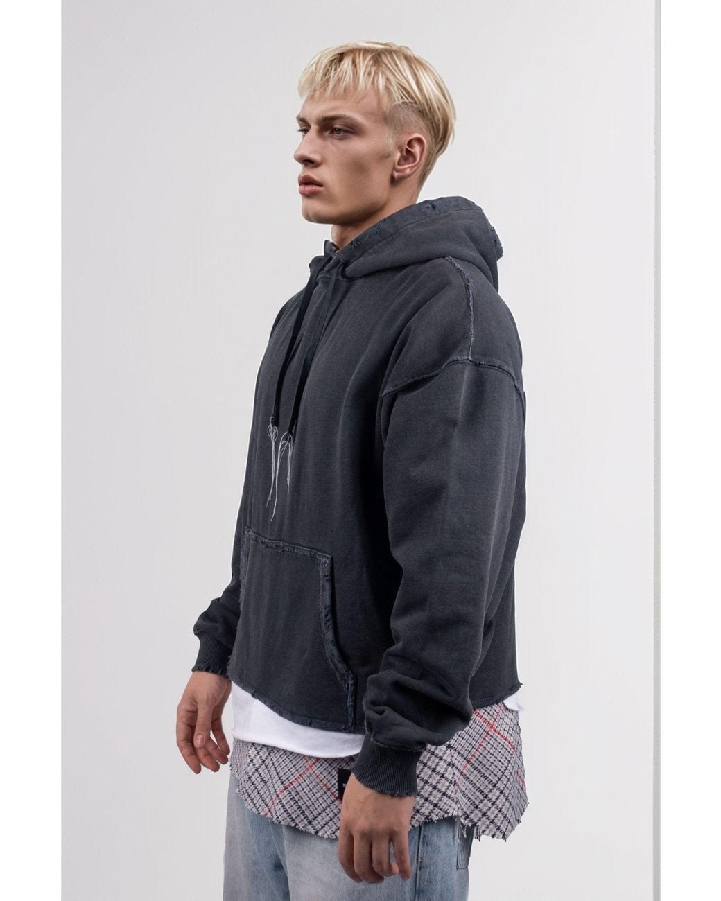 mysimplicated Blue Oversized Three Layered Distressed Hoodie W