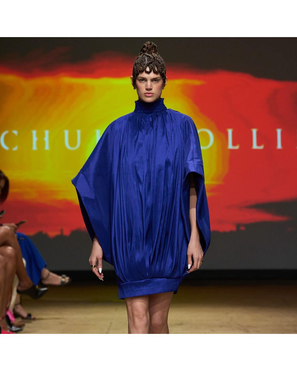 Chuks Collins Blue Tola Batwing Sleeve Dress