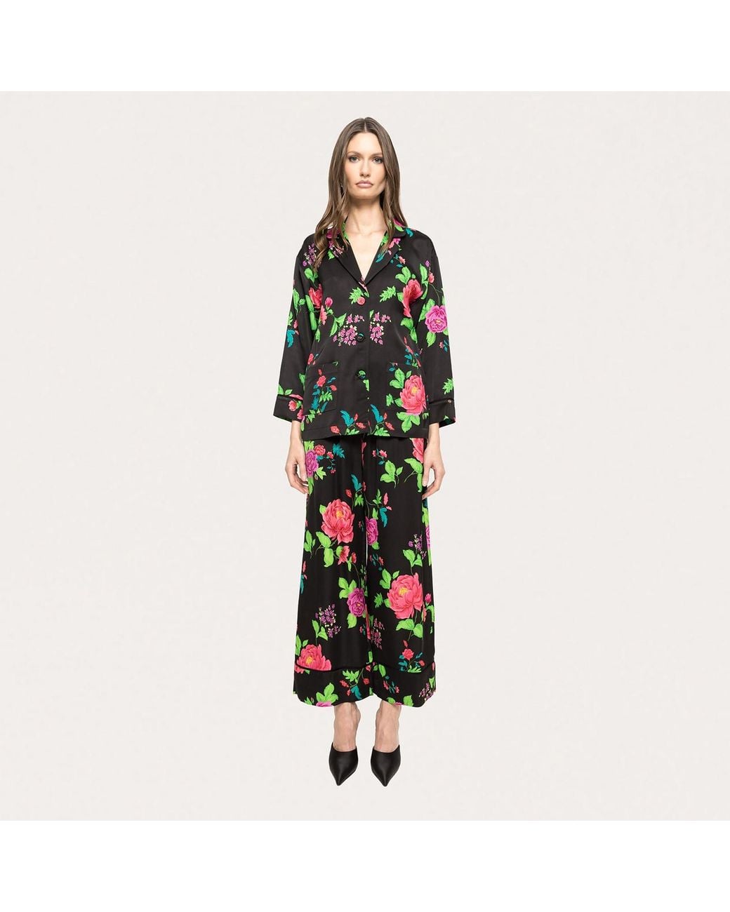 Nissa Green Printed Viscose Shirt