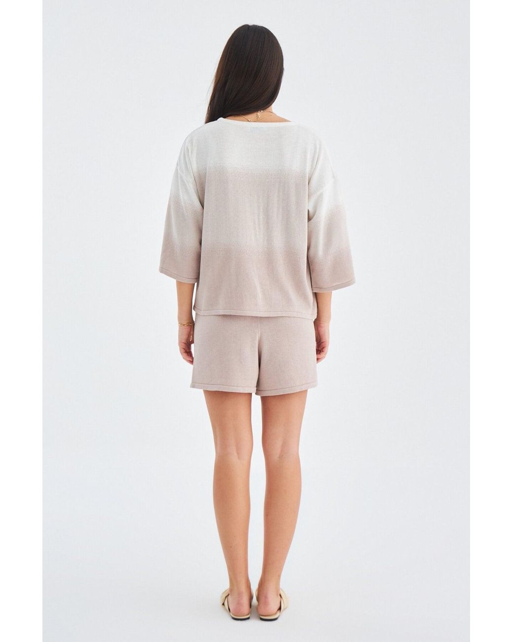 Peraluna Brown Siri Knitted Blouse & Shorts Matching Set