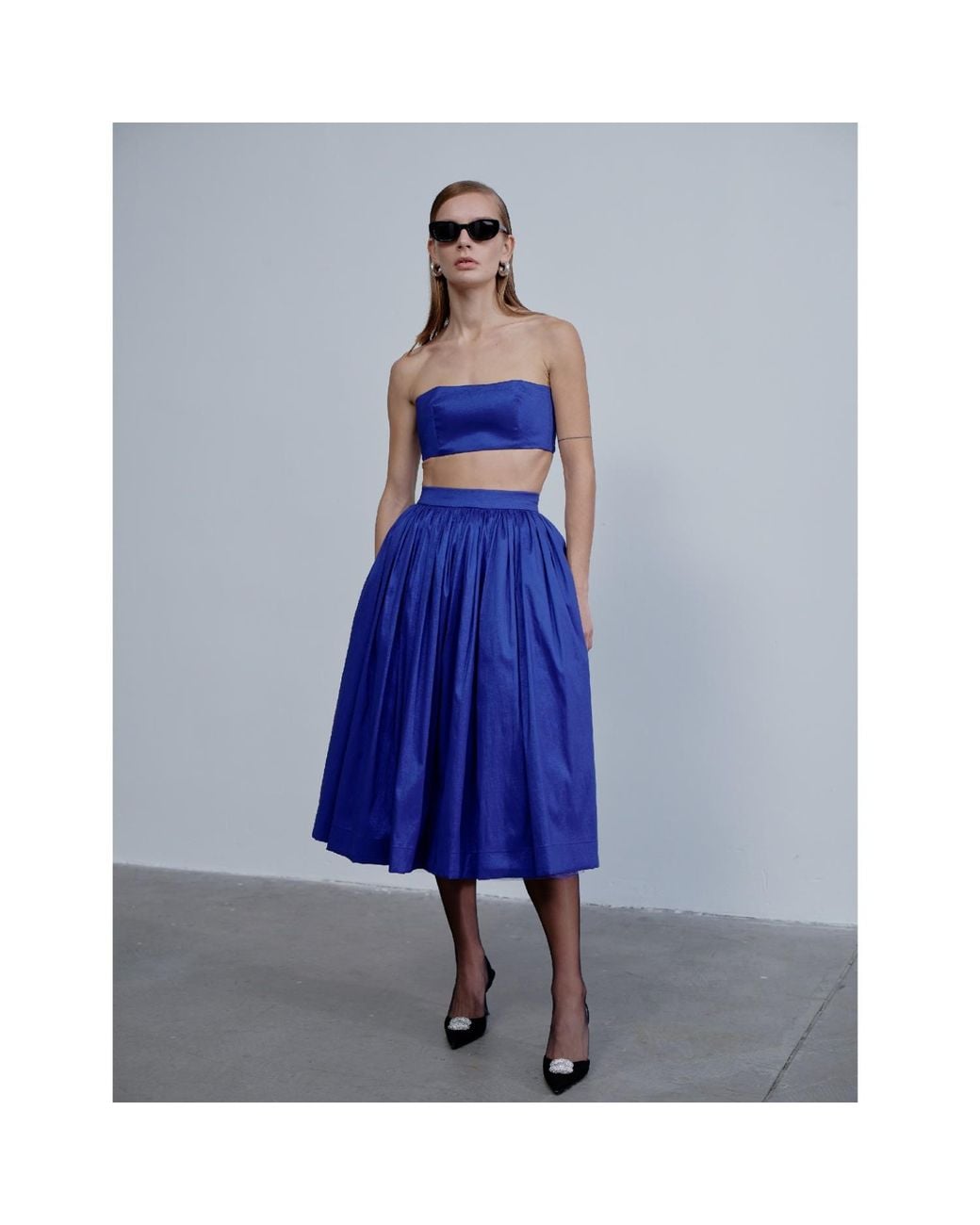 NAZLI CEREN Blue Lou Lou Midi Skirt