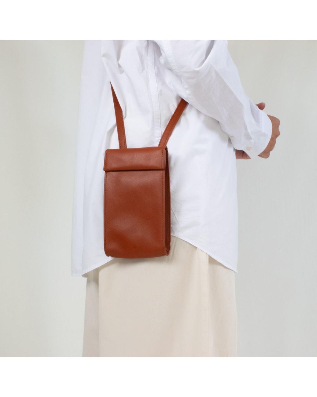 godi. Green Handmade Adjustable Leather Phone Bag With Pocket