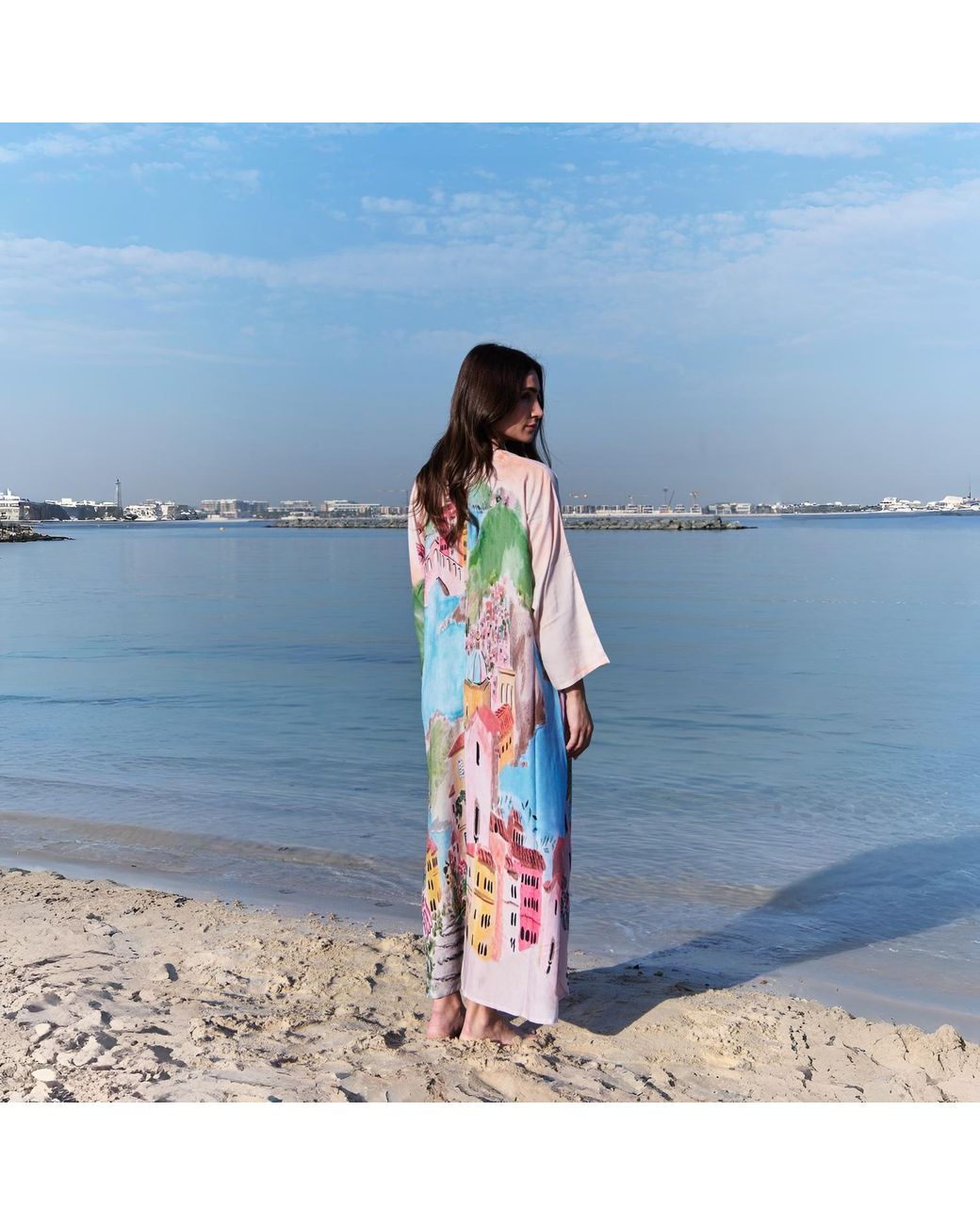 DHARA SHETH DUBAI Blue La Riviera Printed Long Kimono