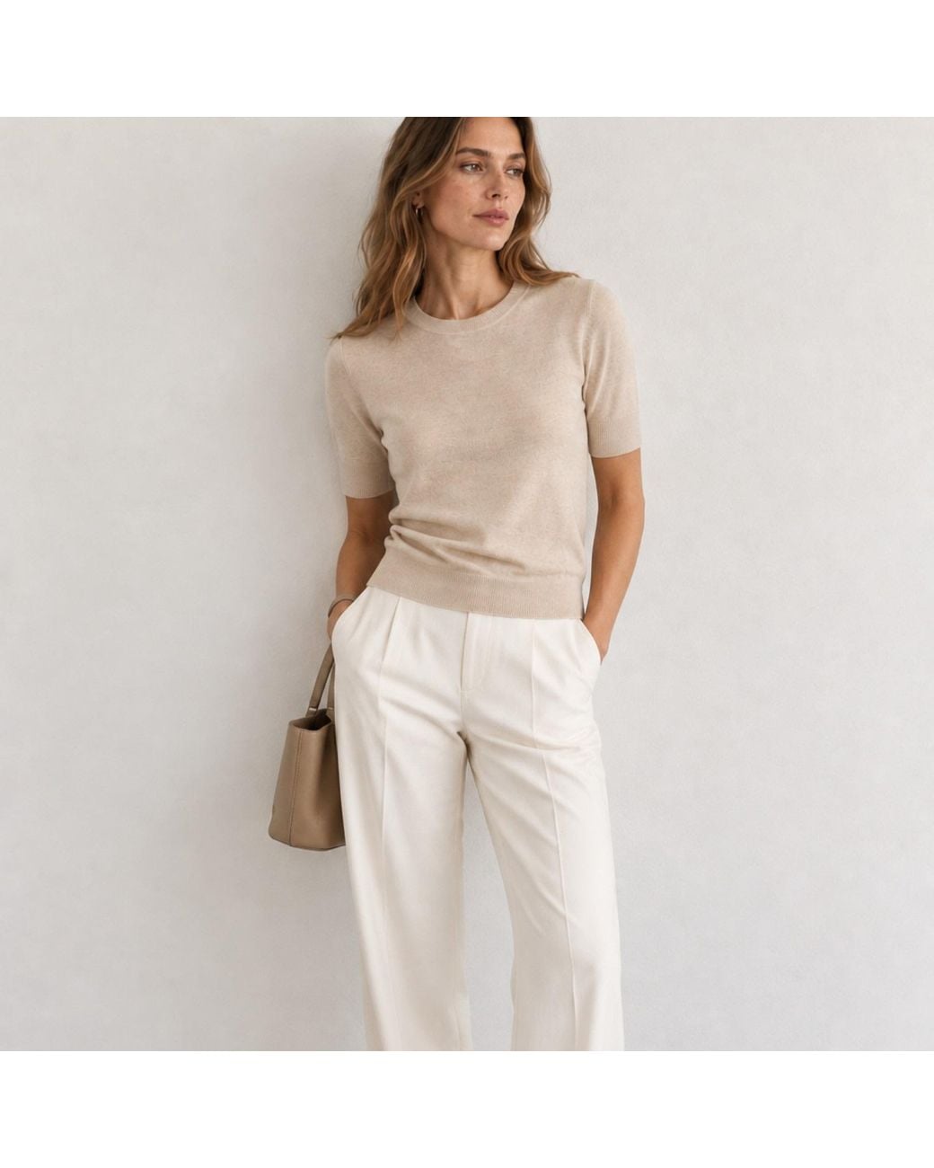 Nuvv Collection Natural Neutrals Short-Sleeve Wool & Cashmere Blend Sweater – Premium Italian Yarn