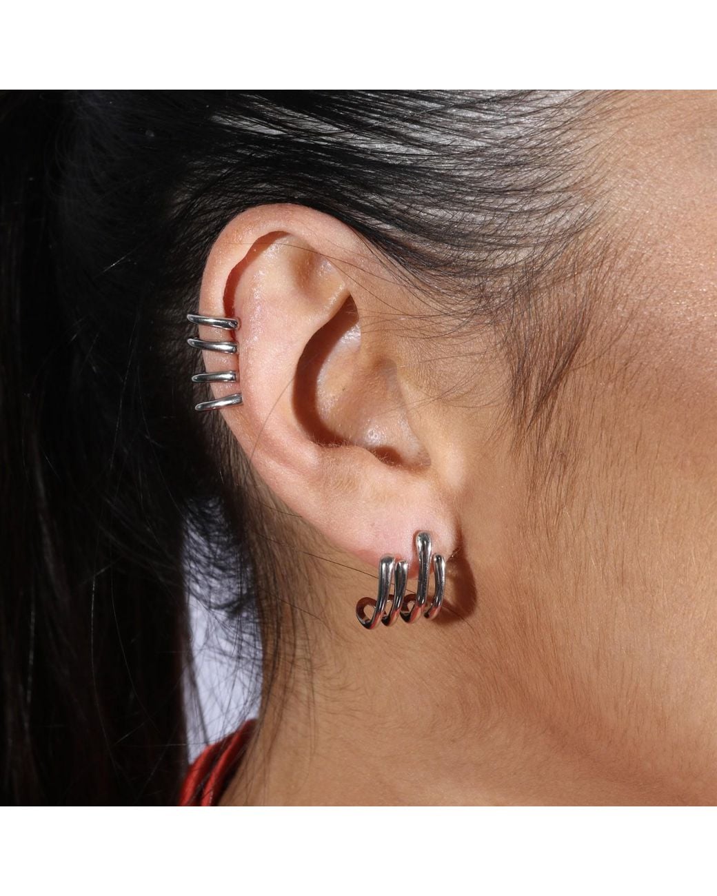 Lucy Quartermaine White Solid Sterling Waterfall Four Hoop Studs