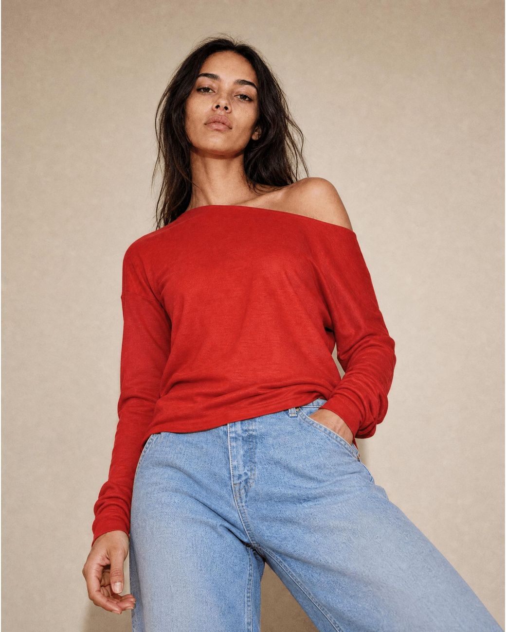 Marianne by Marie Jordane Red Selena Asymmetric Lyocell & Wool Sweater