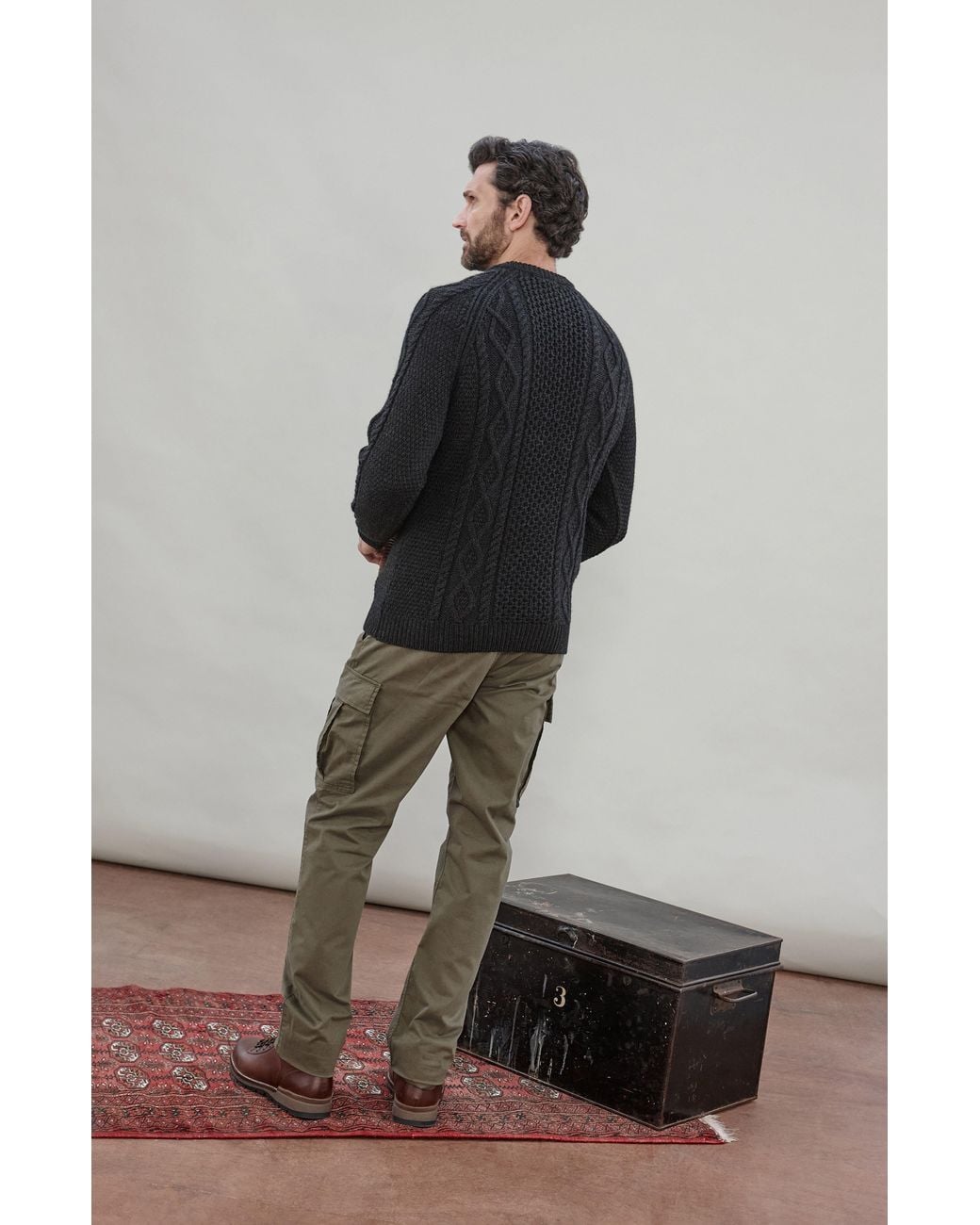 Paul James Knitwear Blue Chunky Merino Wool Goffrey Fisherman's Jumper for men