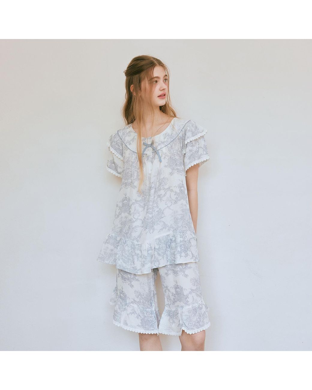 Luna Luz Blue French Toile Korea Vegan Silk Bamboo Rayon Pyjama Set –