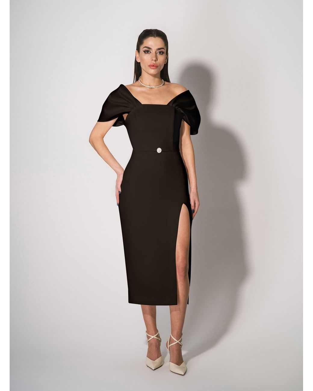 Tia Dorraine Black Mirage Crystal Ornament Midi Dress