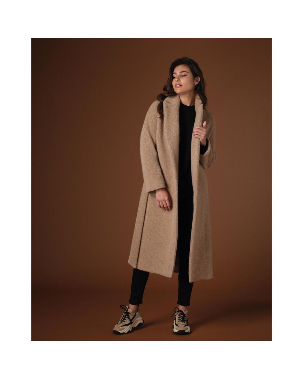 Vulto Brown Neutrals Alpaca Belted Coat