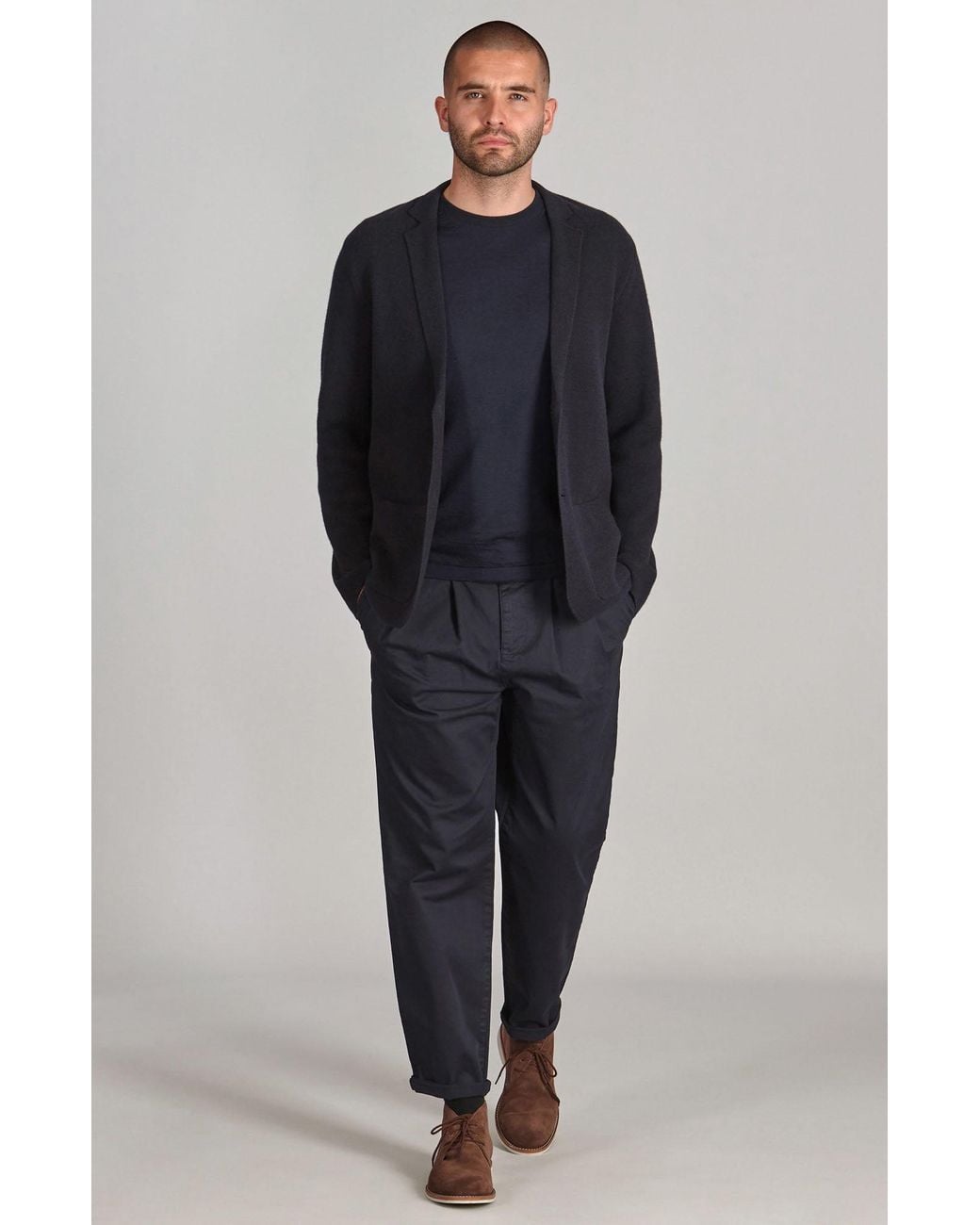 Paul James Knitwear Blue Lightweight Merino Cashmere Federico Knitted Blazer for men