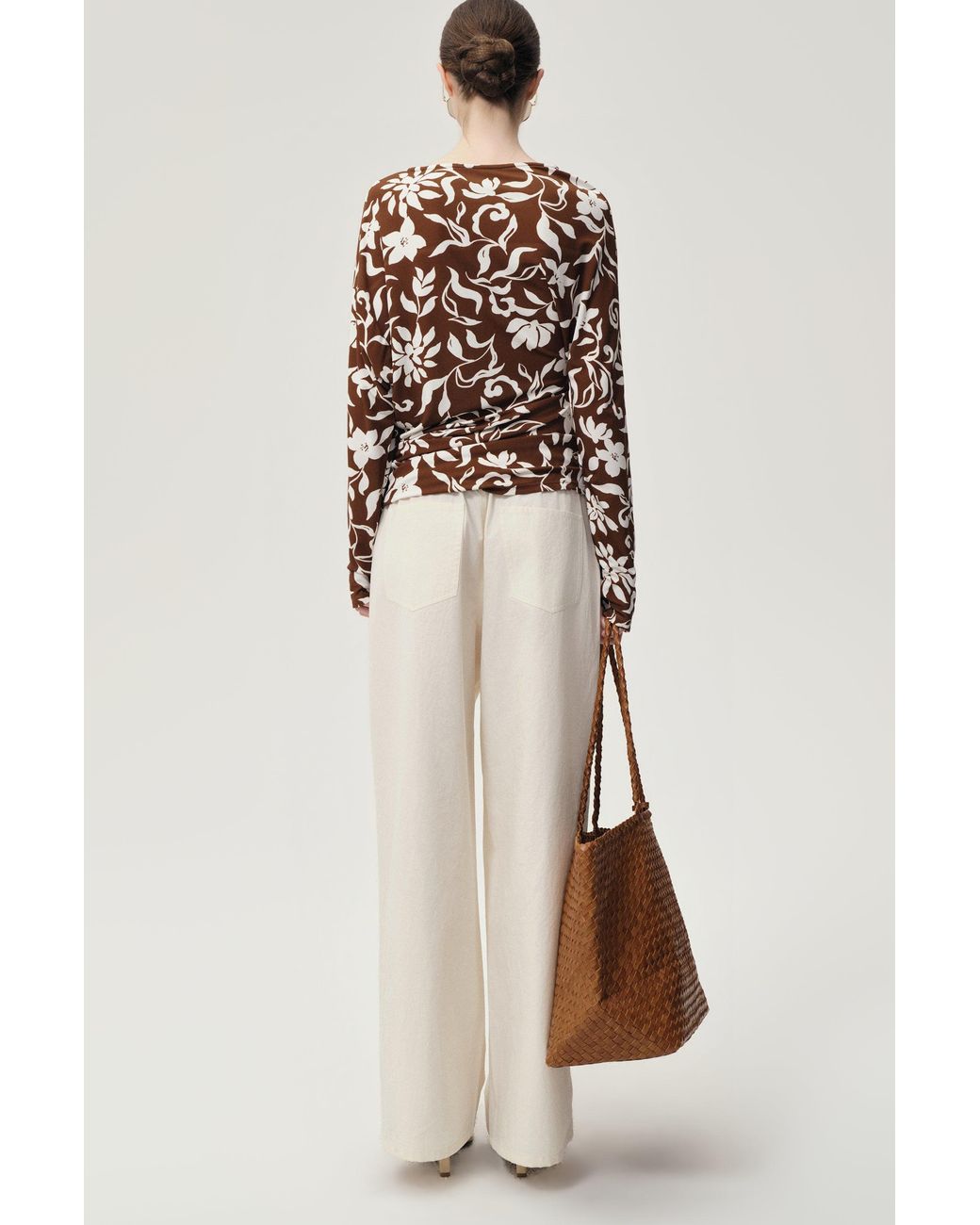 FRONT ROW SHOP Brown Mai Draped Viscose Jersey T-Shirt